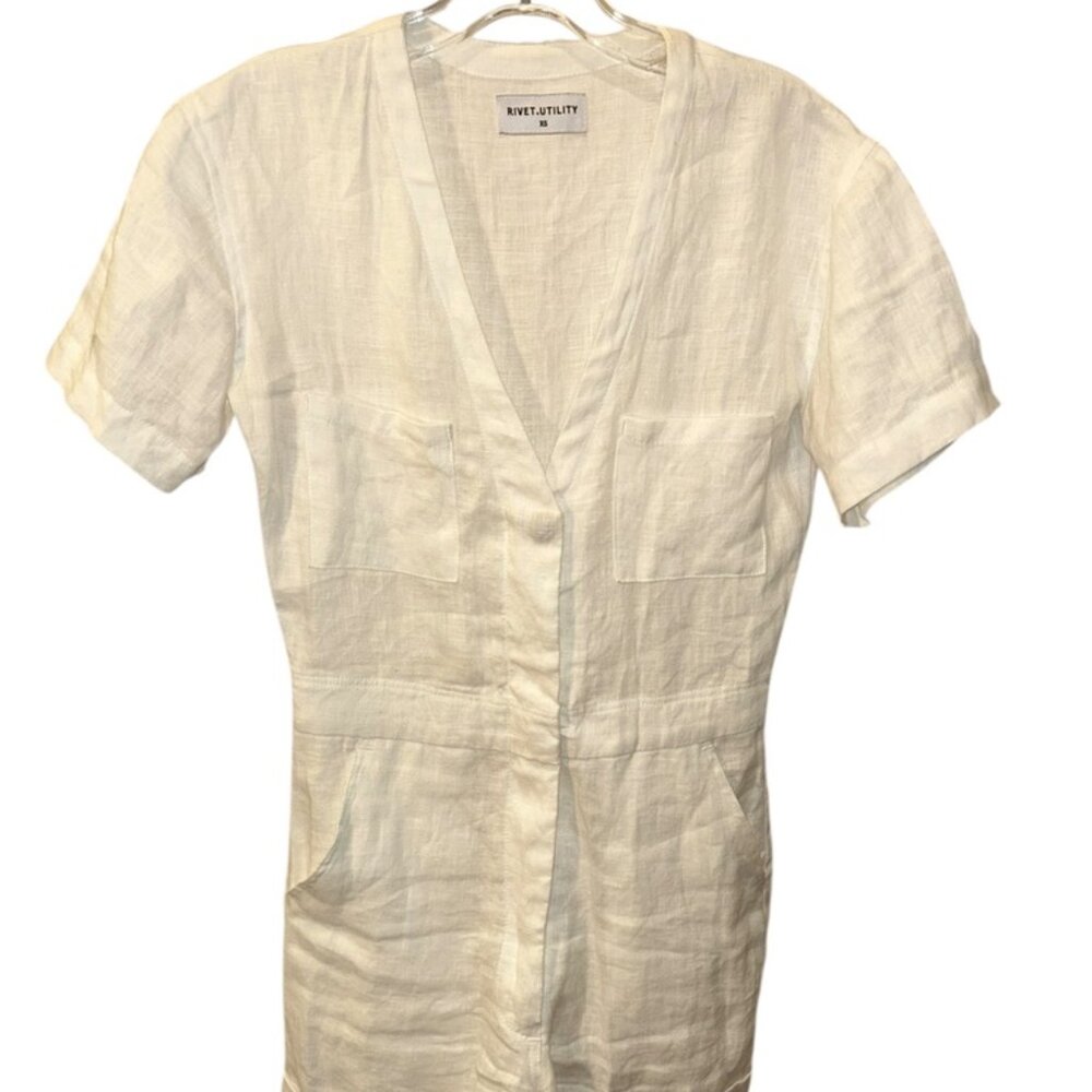 Rivet Utility Los Angeles White linen romper shorts jumpsuit XS